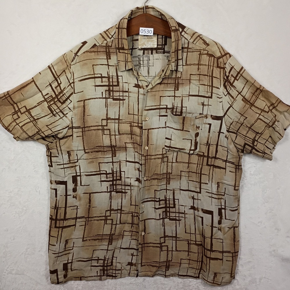 Tasso Elba Button Down Shirt Mens‎ XL Tan  Abstract Geometric Summer Boho 70s